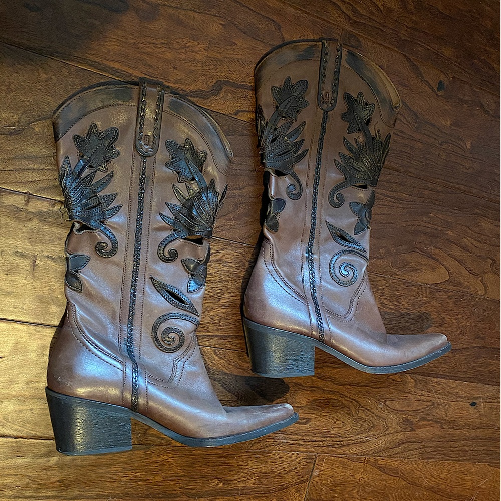 Carlos Santana brown leather western Silverado boots sz 7.5 women’s.